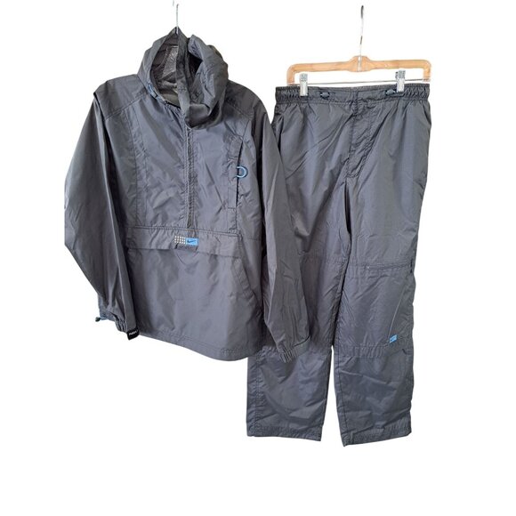 Nike Y2K 2000s Hex Nylon Paneled Half Zip Pullover 2 Pc Track Suit Gray M Men's - Picture 2 of 14